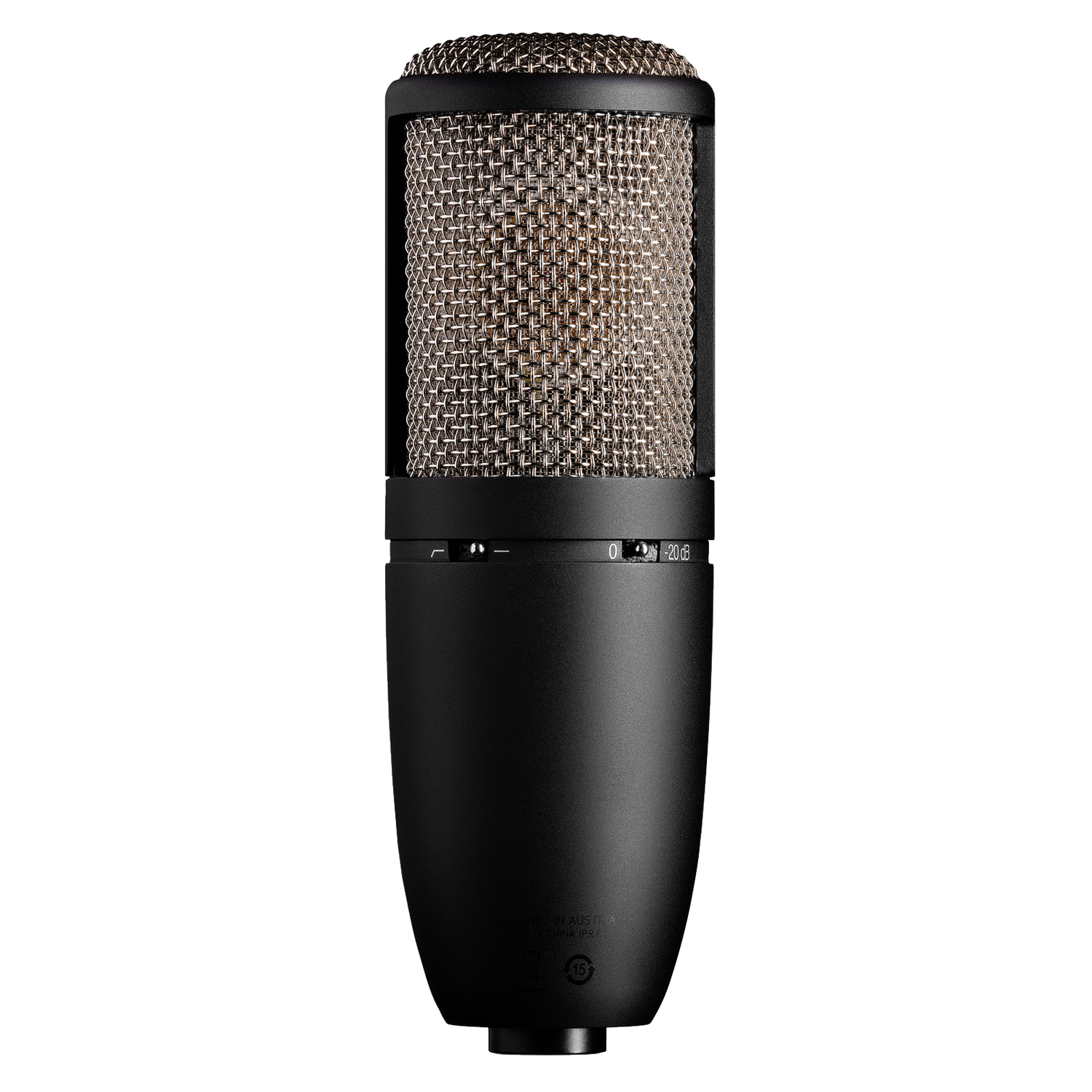 AKG P420 rear panel with polar pattern selector, pad, and bass-cut switches — AX Store Kuwait